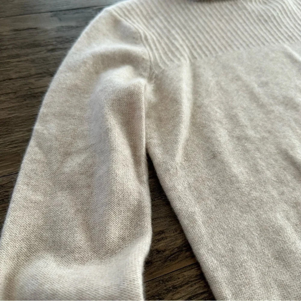 Pipes & Shaw Small 100% Cashmere Turtleneck Sweater oatmeal ribbed lightweight S - Picture 3 of 5